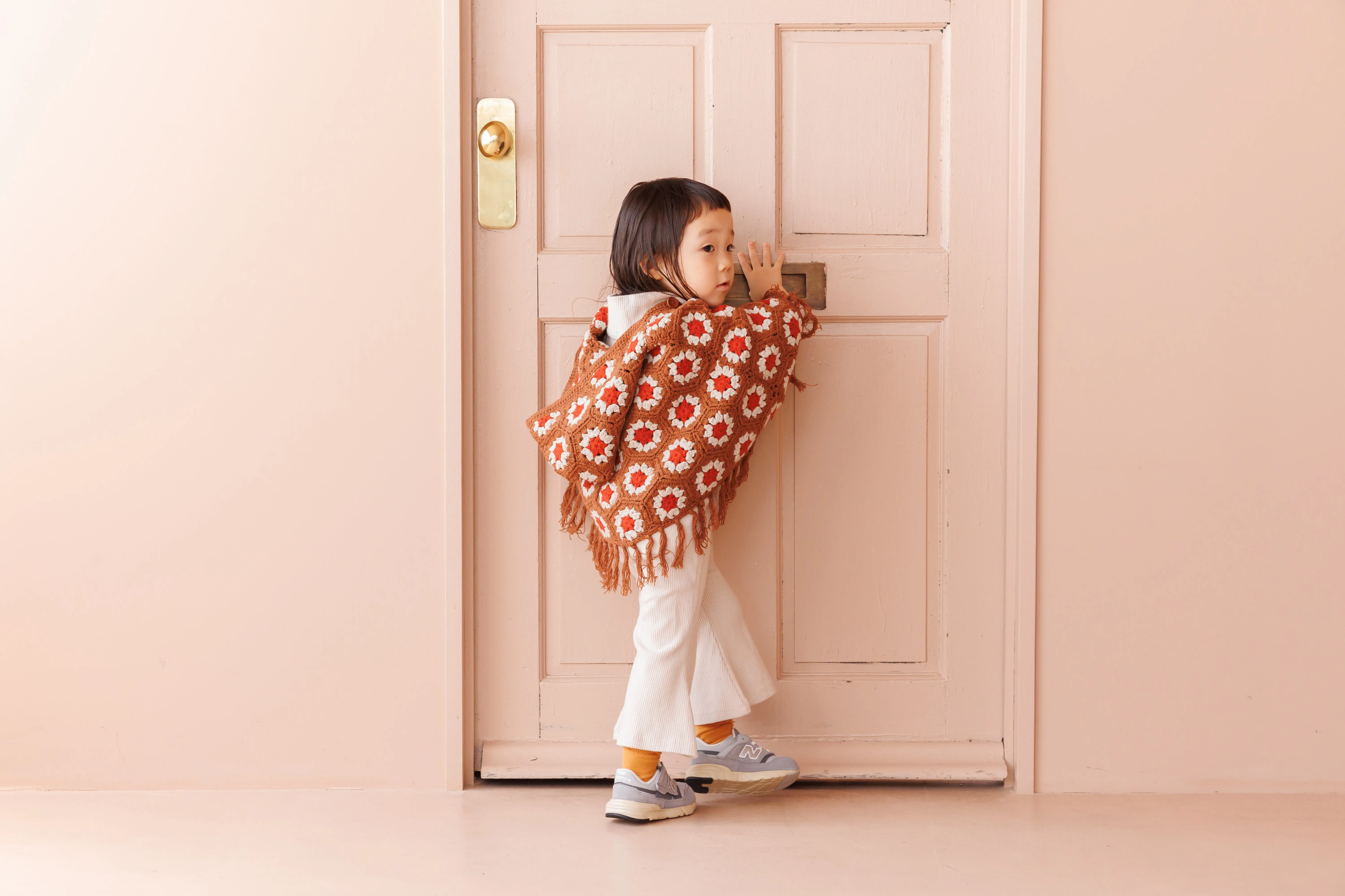 crochet poncho - camel×orange