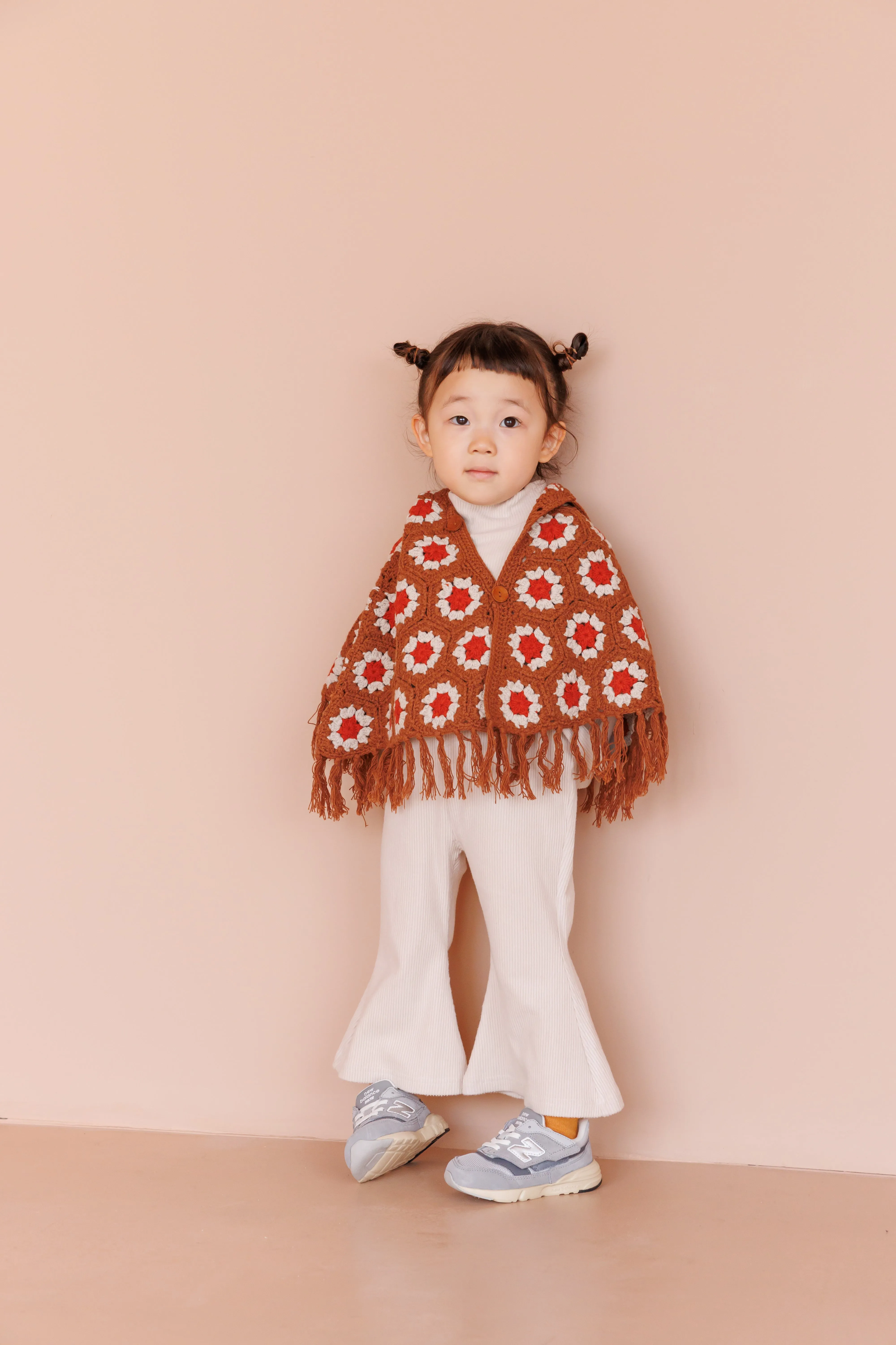 crochet poncho - camel×orange