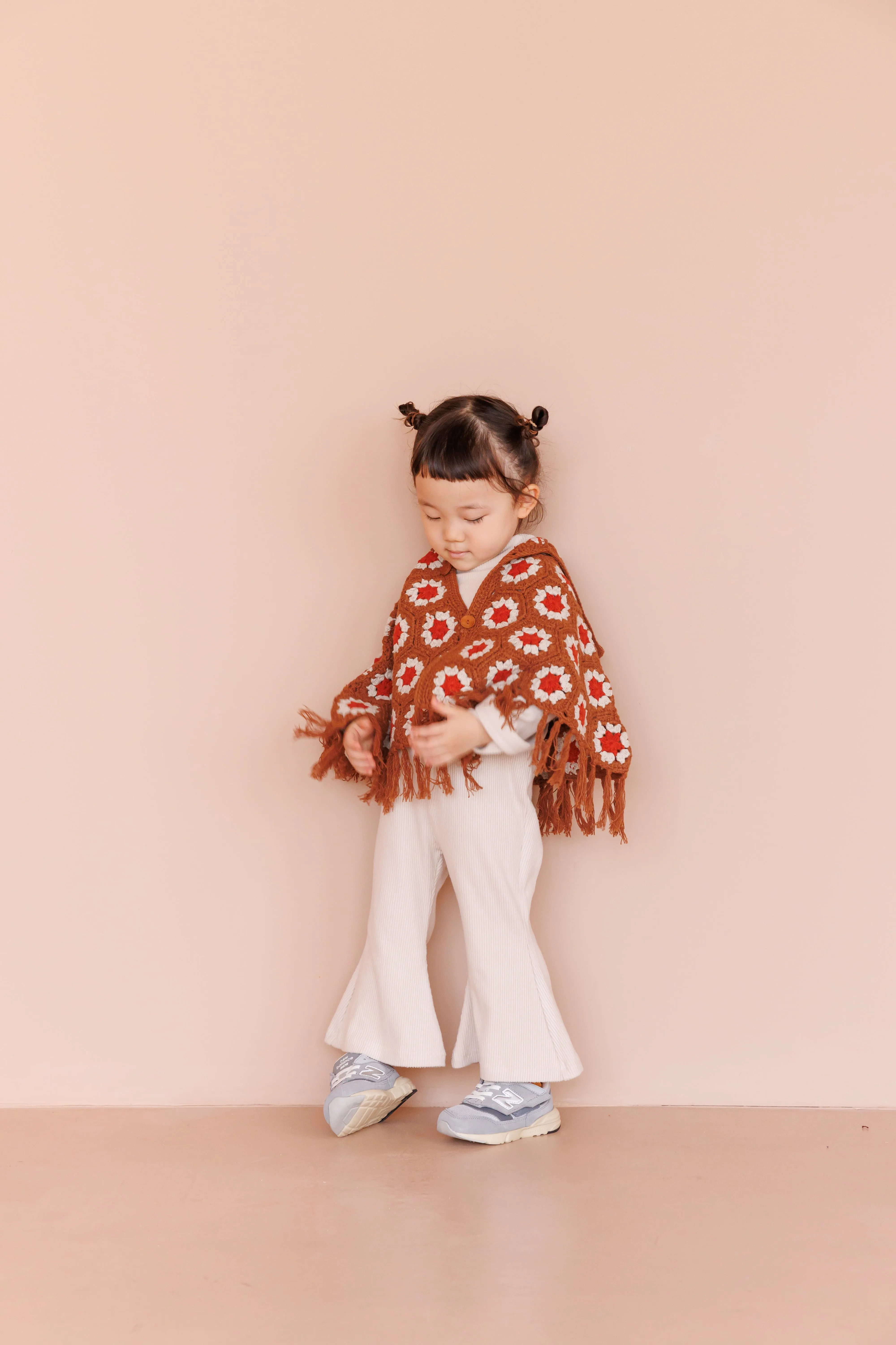 crochet poncho - camel×orange