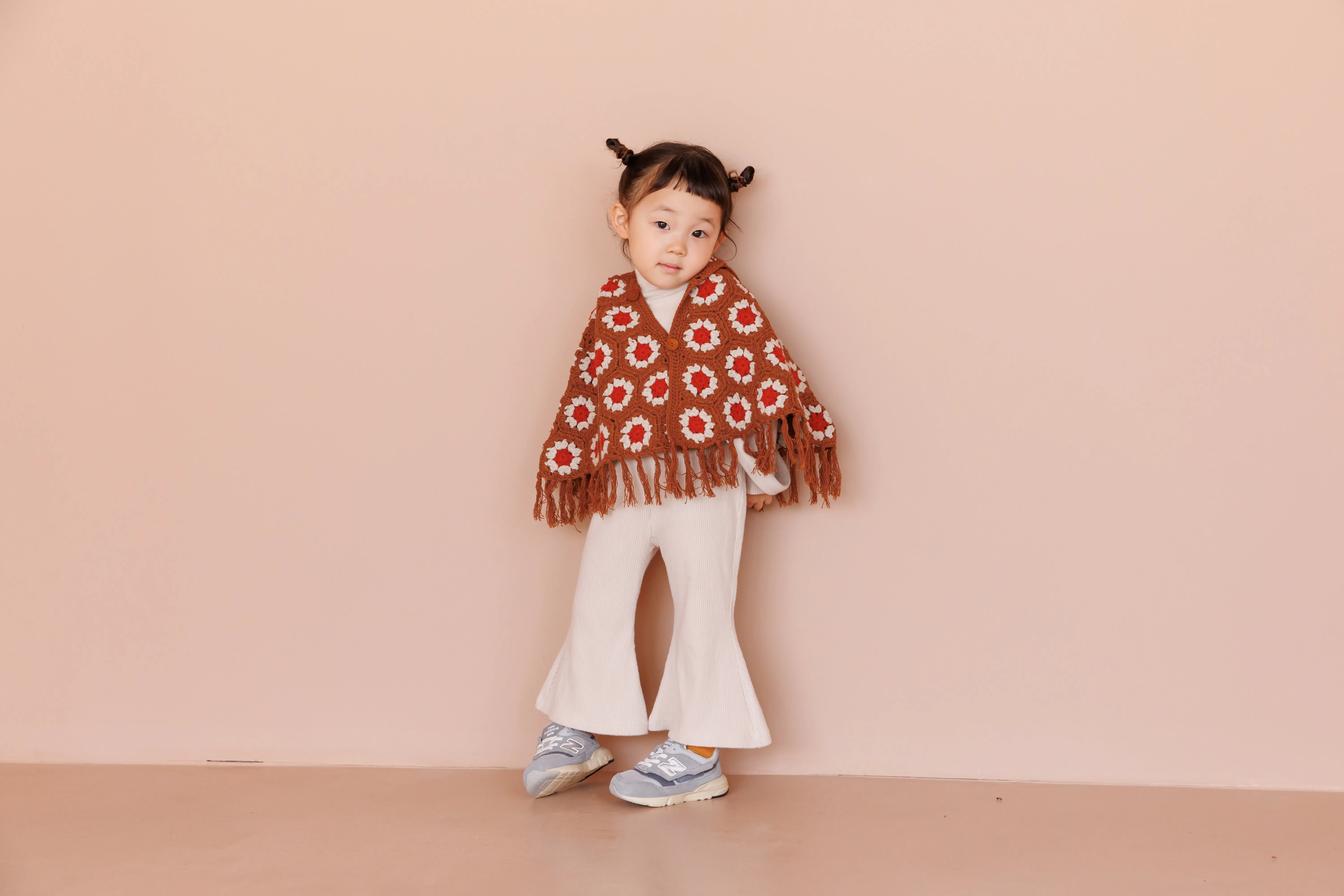 crochet poncho - camel×orange