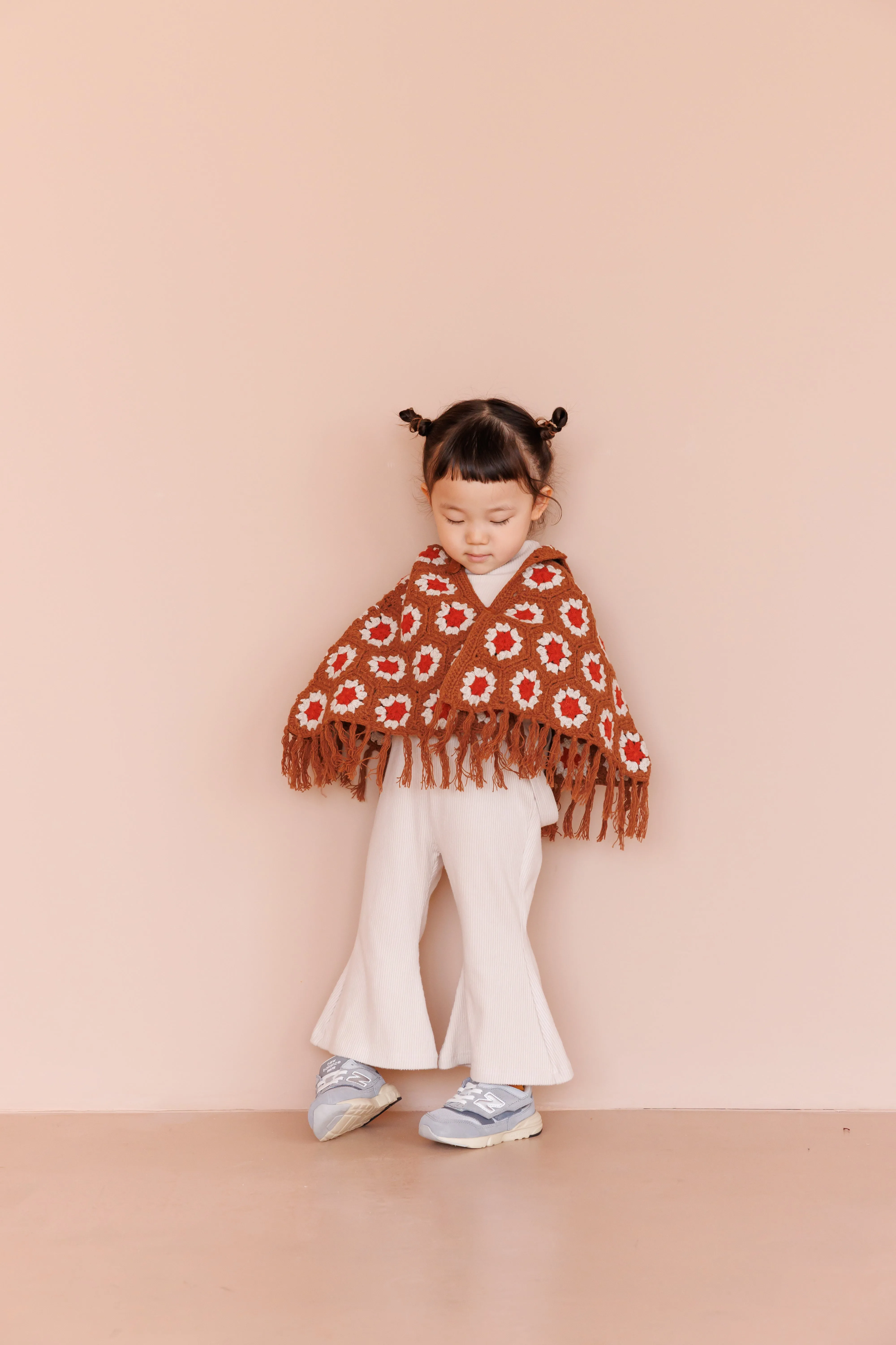 crochet poncho - camel×orange