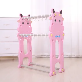 Cute Cattle 4-Tier Clothes Drying Organizer Stand Hanger with 40 Hook.(Pink)