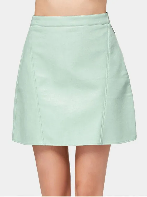 Cute Side Zip Faux Leather Mini Skirt