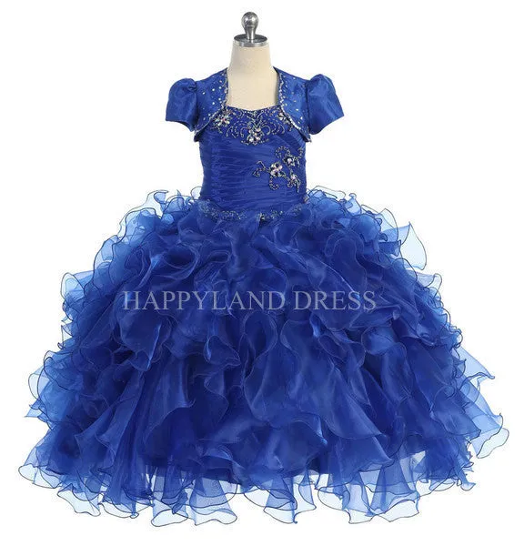 D106CR Rhinestone Organza Ruffle Dress (4 Diff. Colors)