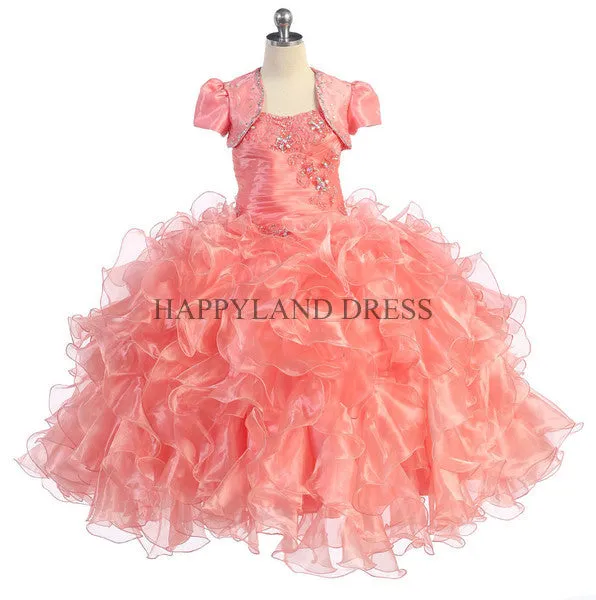 D106CR Rhinestone Organza Ruffle Dress (4 Diff. Colors)