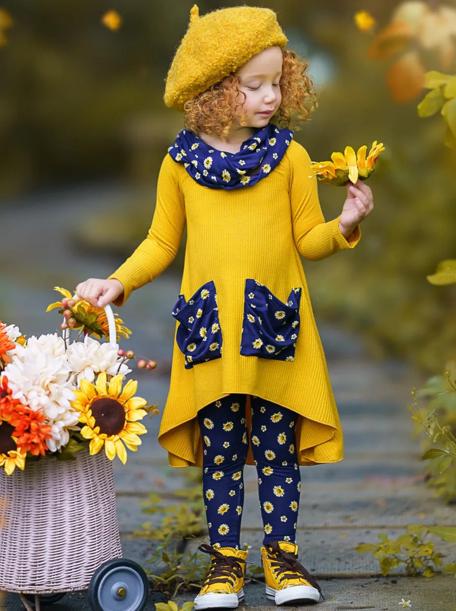 Daisy Dream Dual Pocket Tunic, Scarf and Legging Set