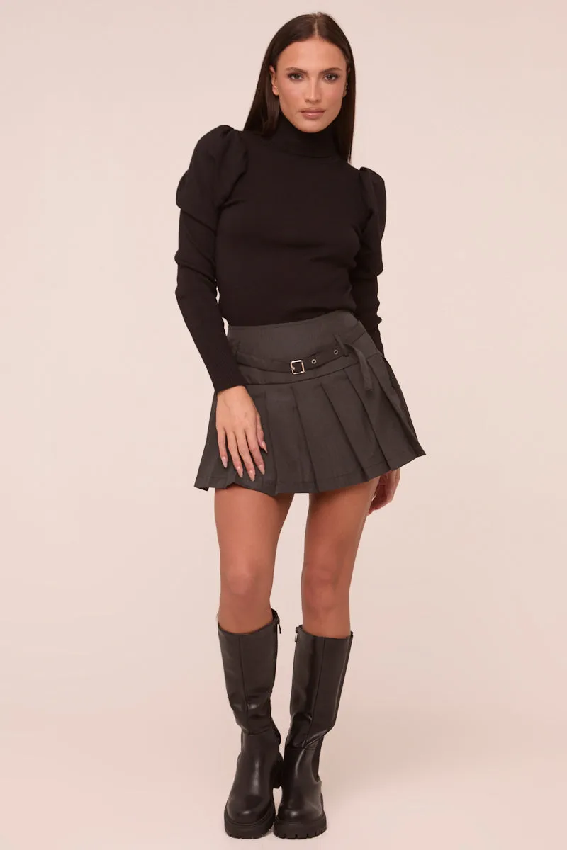 Dark Grey Pleated Belt Detail Mini Skirt - Priyana