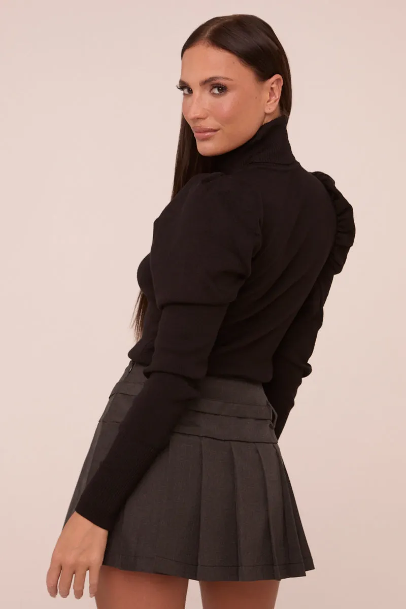 Dark Grey Pleated Belt Detail Mini Skirt - Priyana