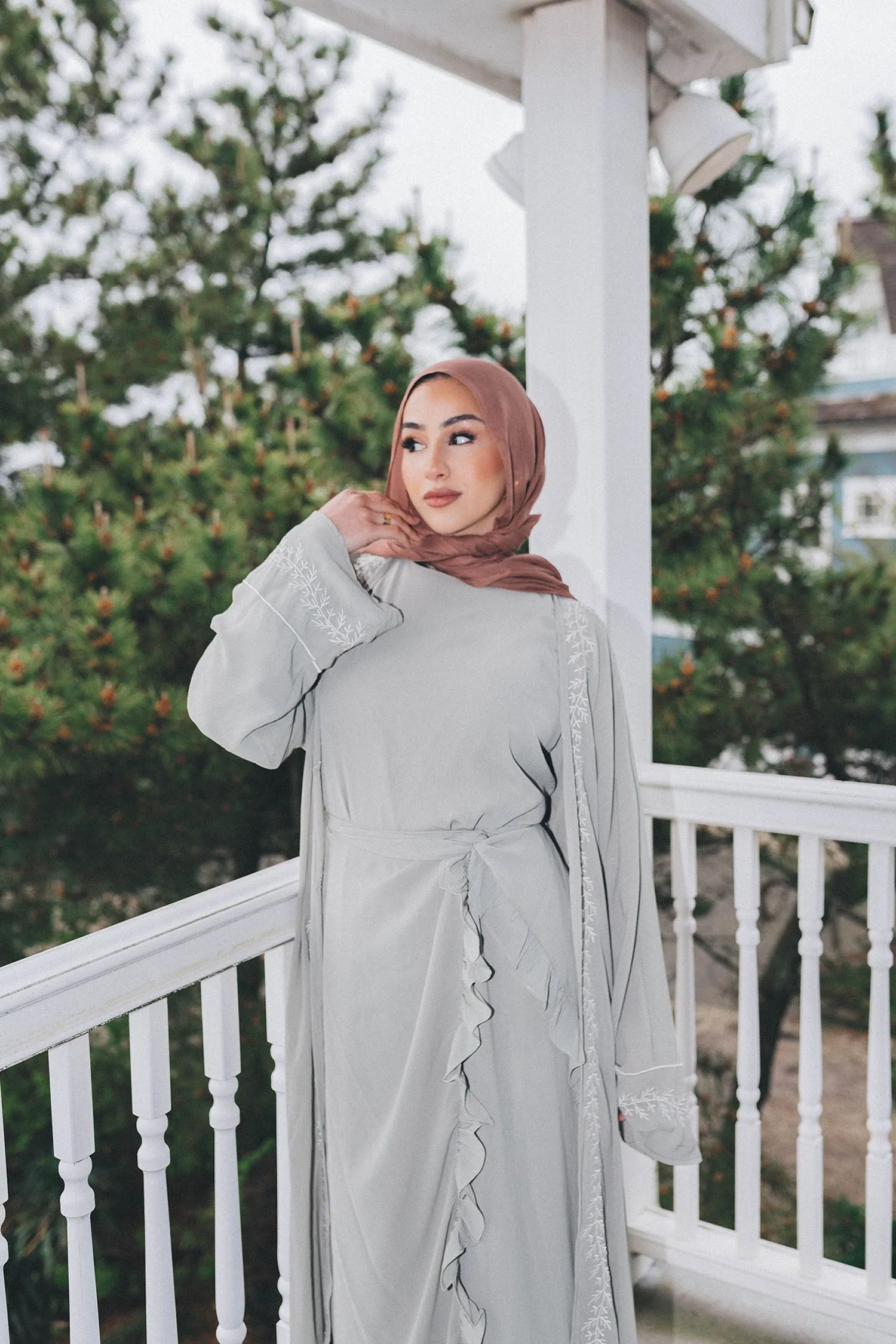 Dina Embroidery Abaya Set- Sage