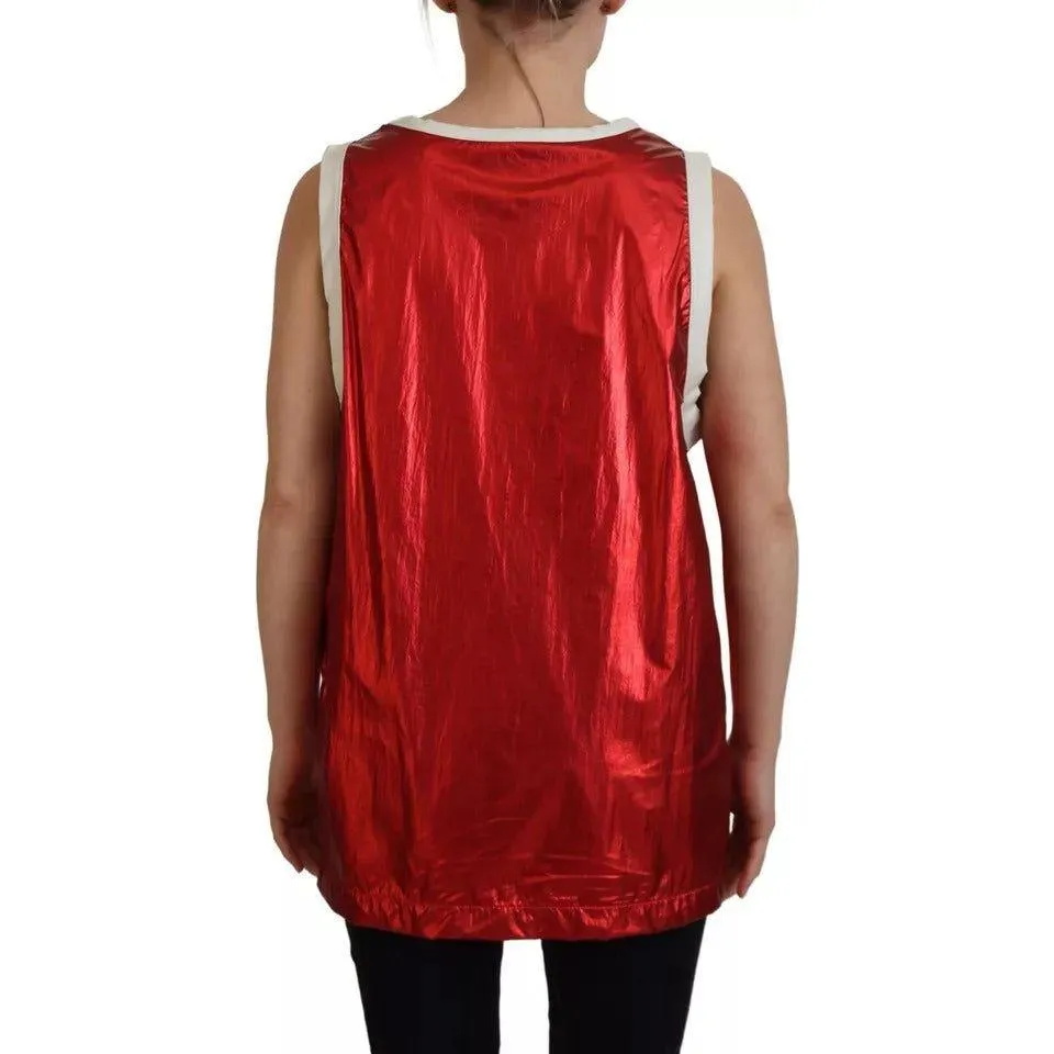 Dolce & Gabbana Red Nylon Logo Print Sleeveless Jersey Top