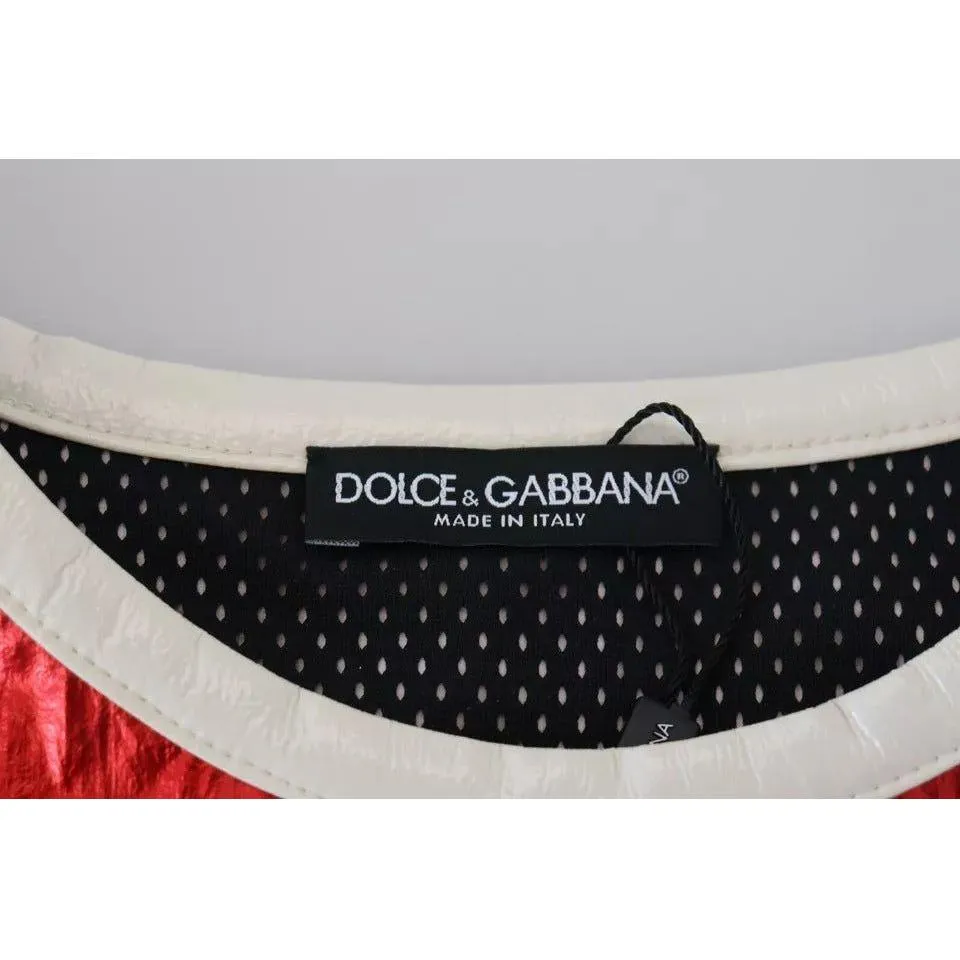 Dolce & Gabbana Red Nylon Logo Print Sleeveless Jersey Top