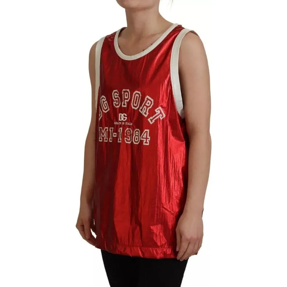 Dolce & Gabbana Red Nylon Logo Print Sleeveless Jersey Top