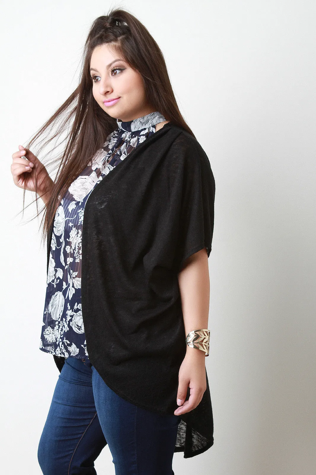 Dolman Sleeves Open Front Knit Cardigan