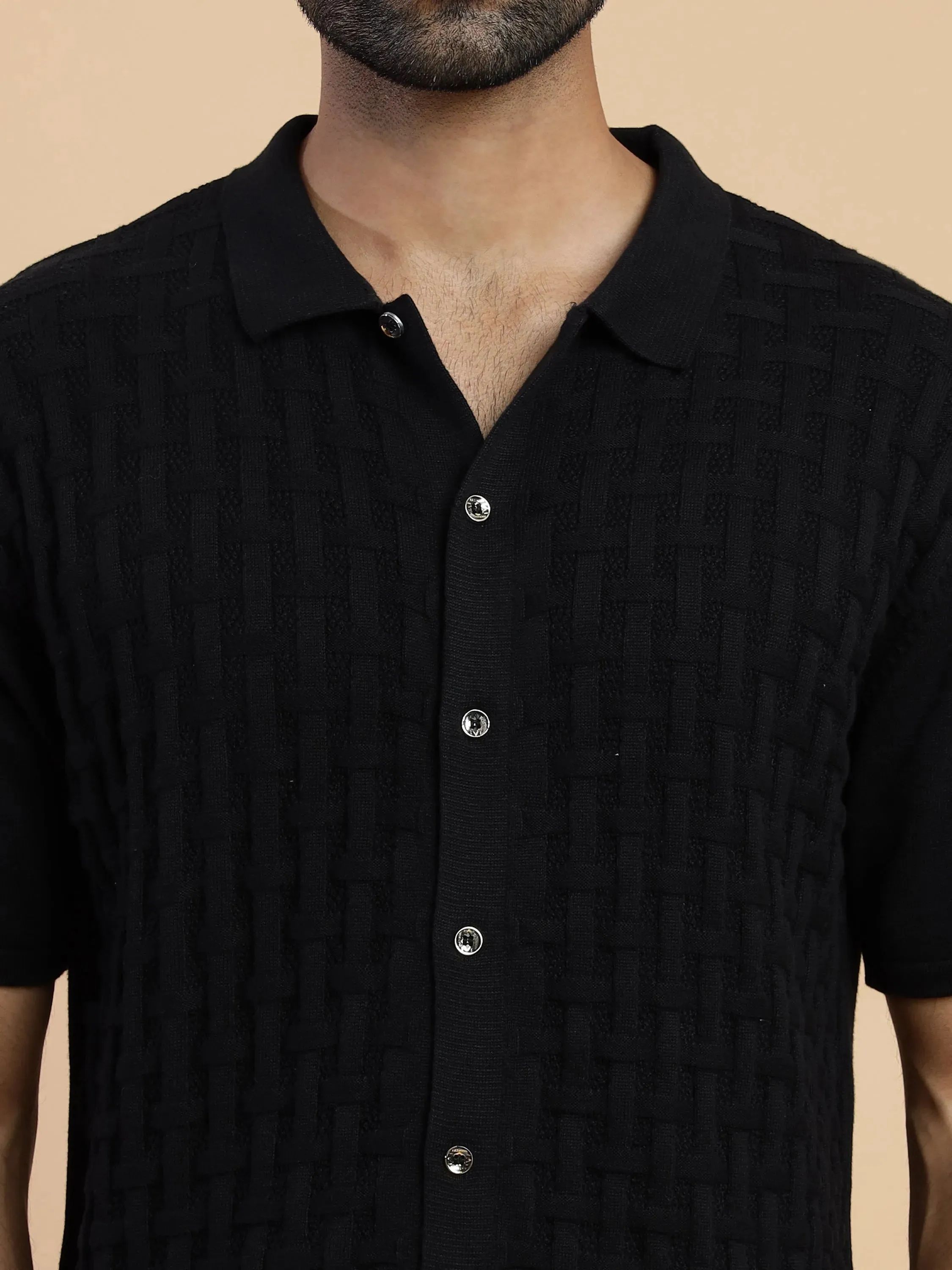 Elegant Black Knit Half Sleeve Men's Shirt