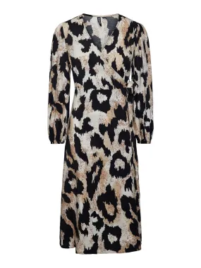 Elo Midi Wrap Dress (Black/Leo)