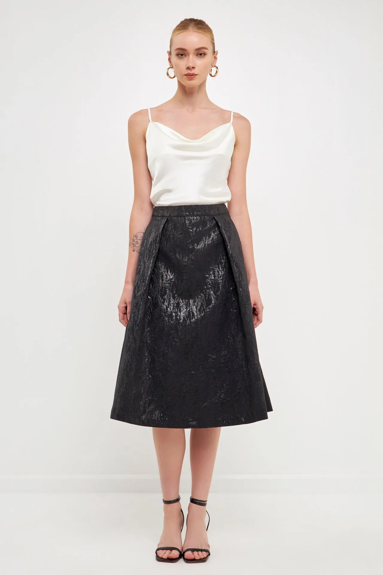 Endless Rose - Metallic Jacquard Flare Midi Skirt