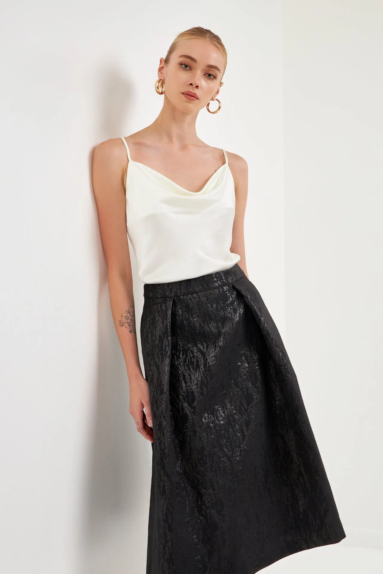 Endless Rose - Metallic Jacquard Flare Midi Skirt