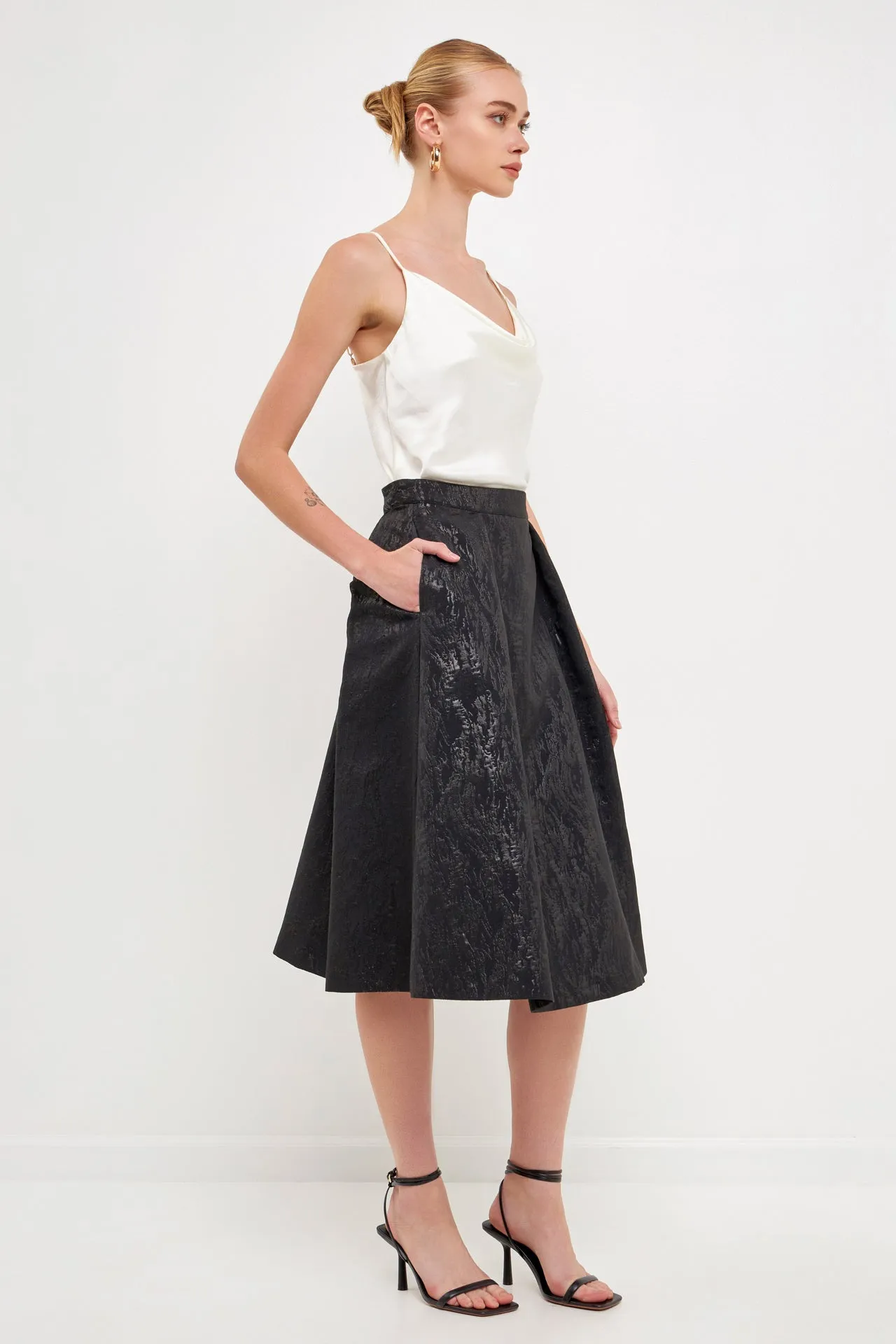 Endless Rose - Metallic Jacquard Flare Midi Skirt