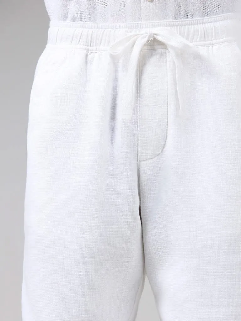 ETA White Self-Textured Cotton Relaxed-Fit Mid-Rise Chinos