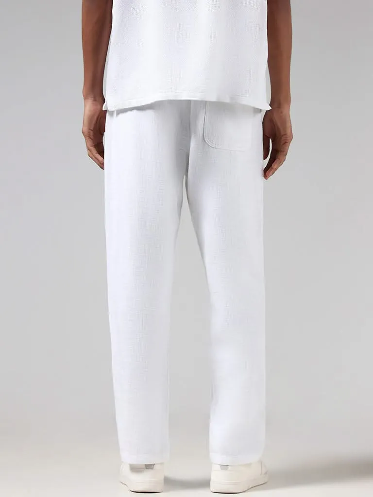 ETA White Self-Textured Cotton Relaxed-Fit Mid-Rise Chinos