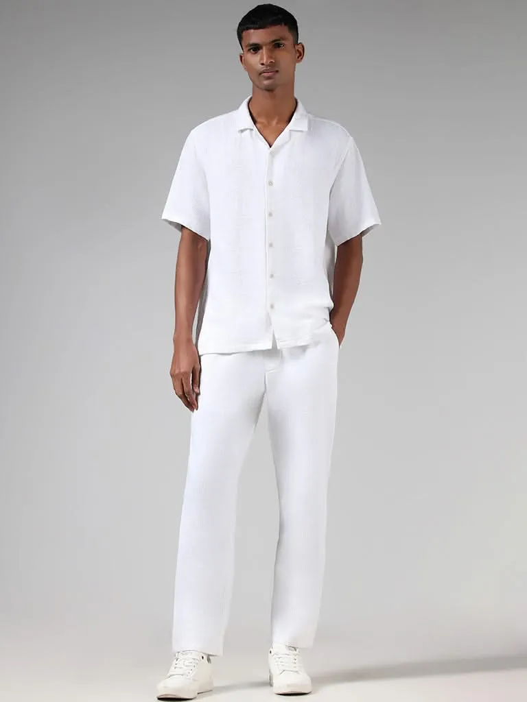 ETA White Self-Textured Cotton Relaxed-Fit Mid-Rise Chinos