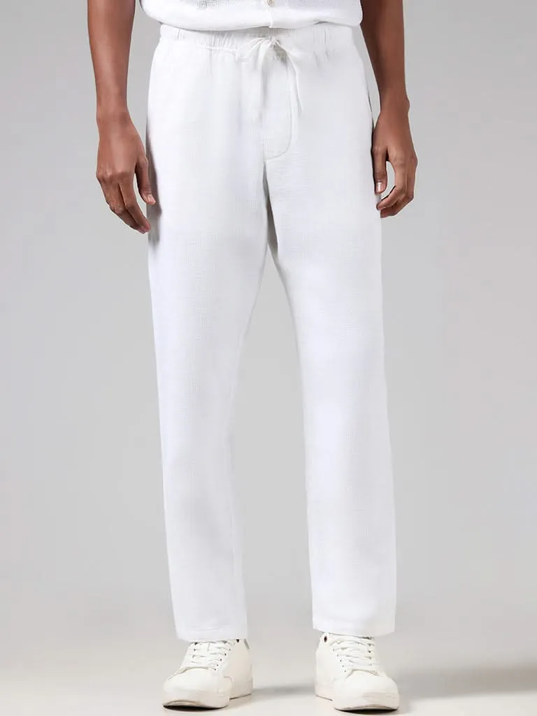 ETA White Self-Textured Cotton Relaxed-Fit Mid-Rise Chinos