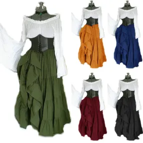 European Retro Fashion All-match Bell-sleeved Corset Women's Dress