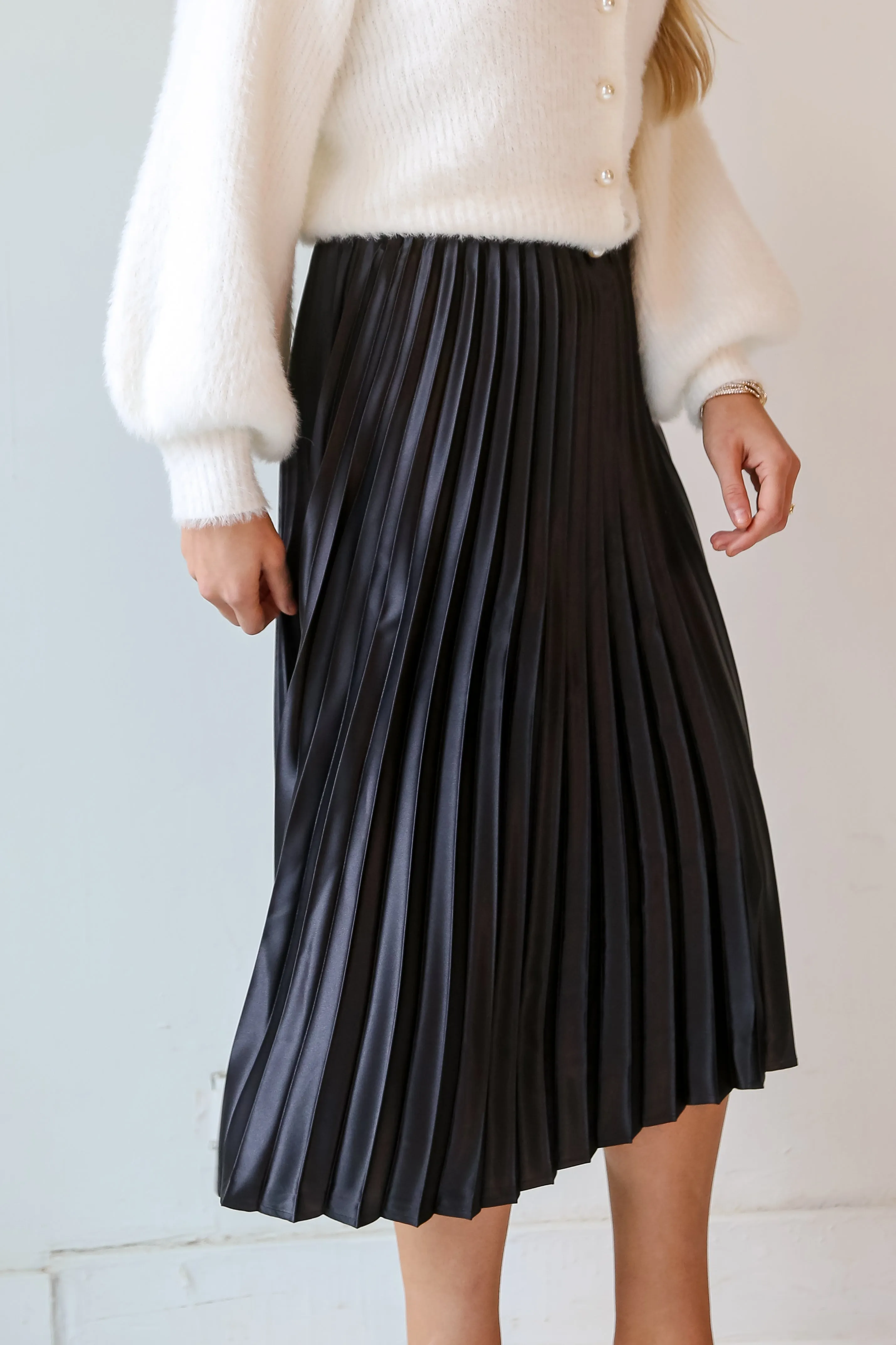 FINAL SALE - Fabulous Shine Satin Pleated Midi Skirt