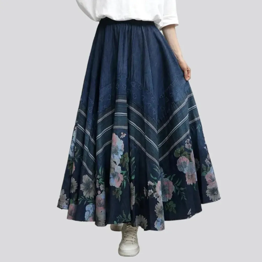 Fit-and-flare high-waist jean skirt for women