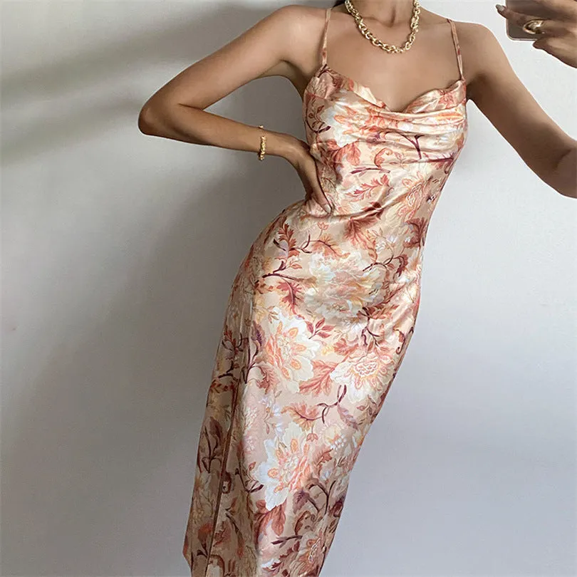 Floral Slit Backless Dress