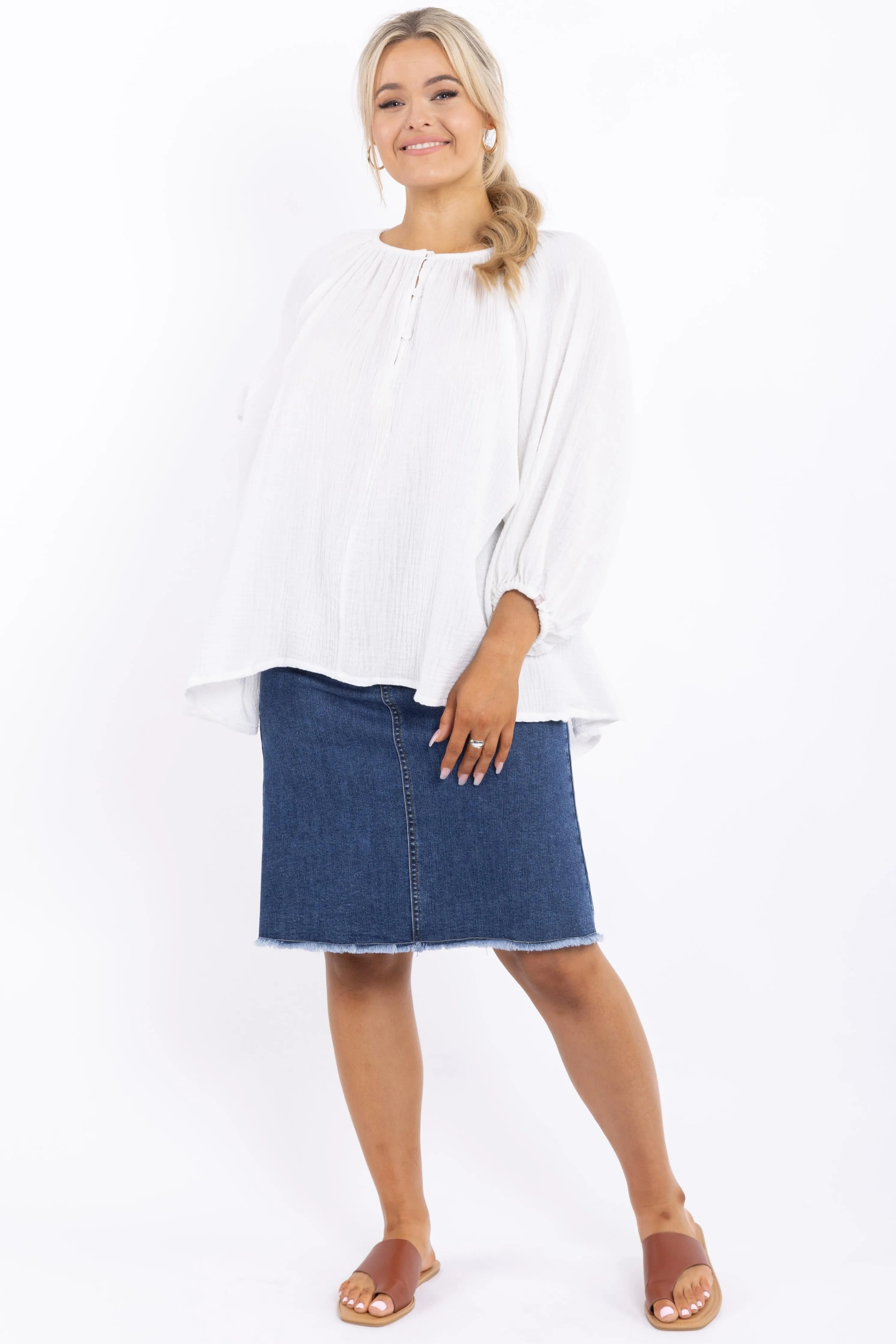 Frayed Denim Skirt | Dark Blue