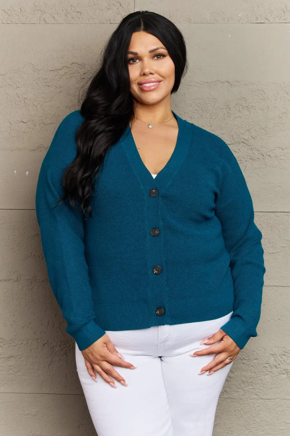 Full Size Button Down Cardigan in Teal