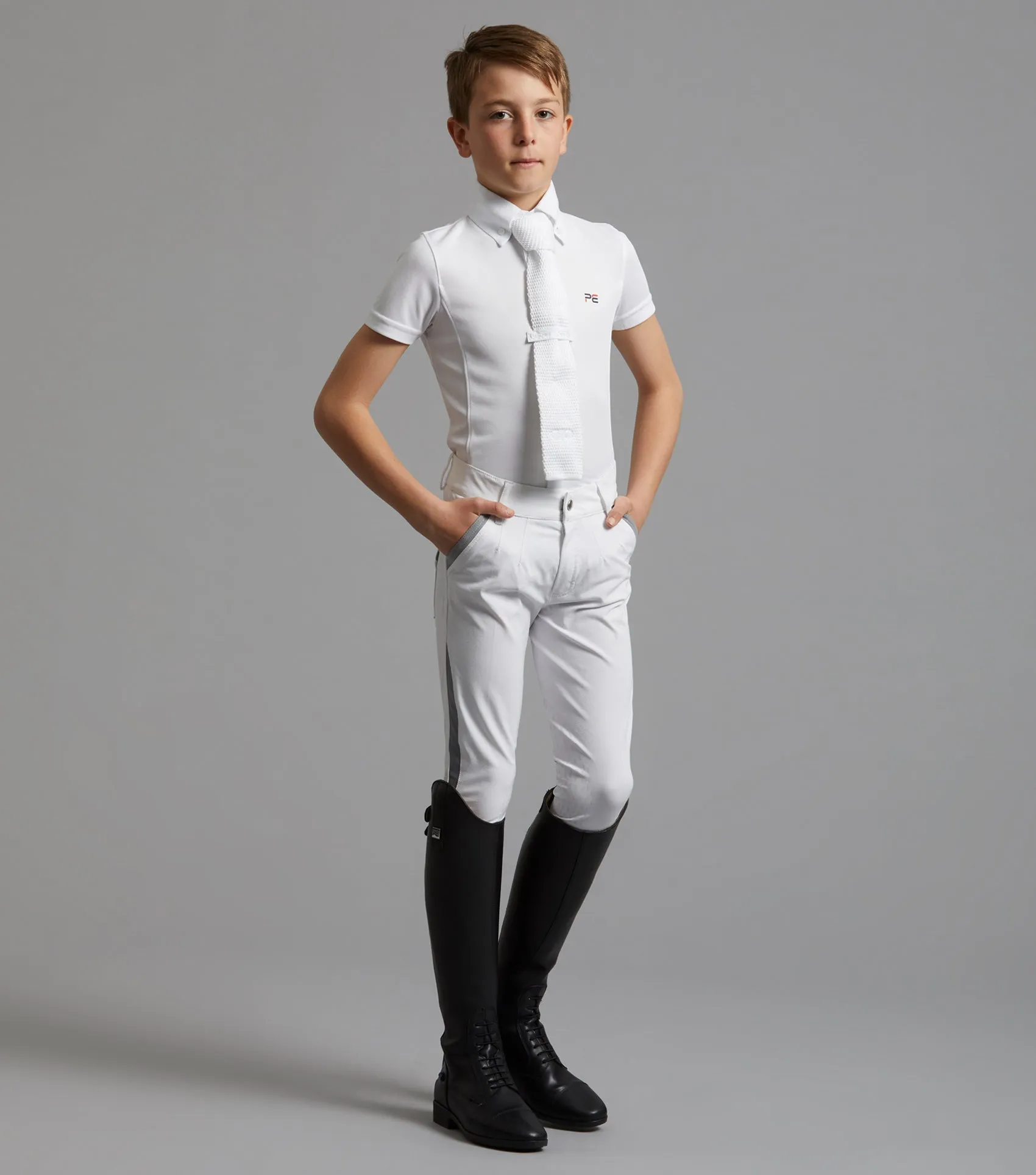 Gando Boys Gel Knee Competition Riding Breeches White