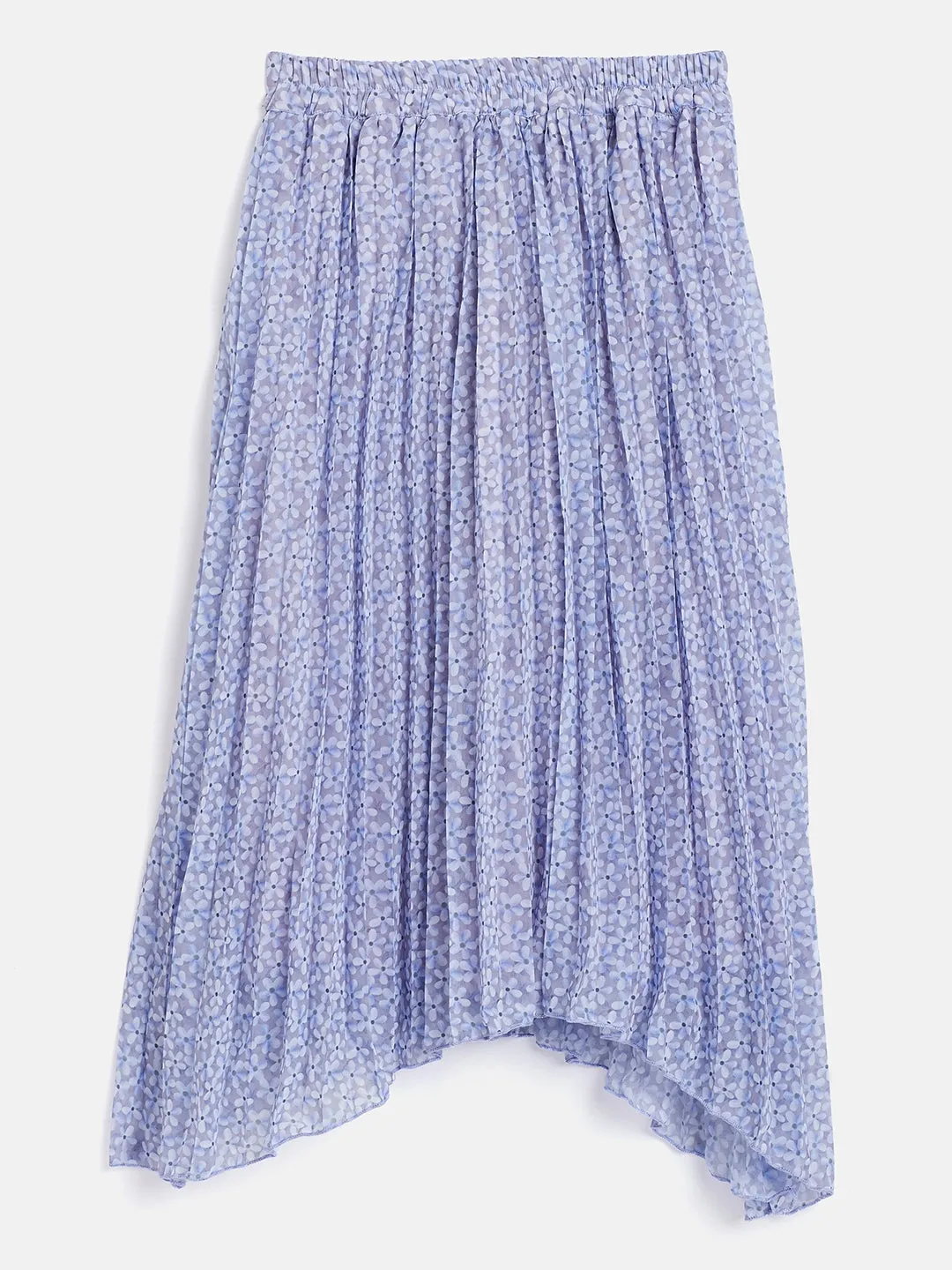 Girls Lavender Ditsy Pleated Asymmetrical Skirt