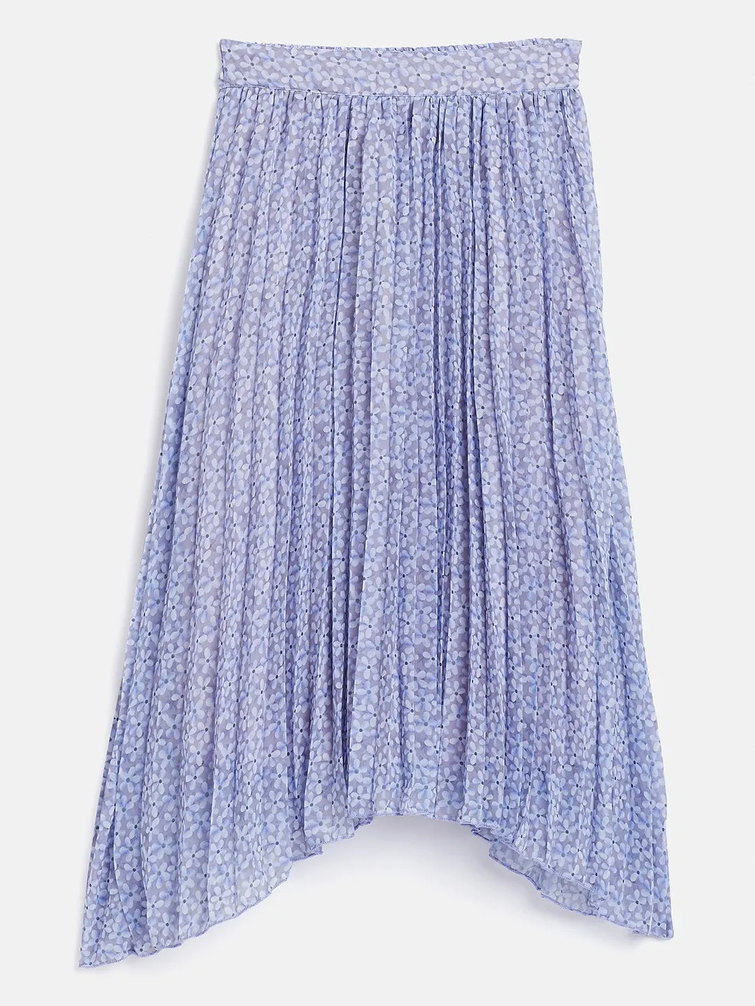 Girls Lavender Ditsy Pleated Asymmetrical Skirt