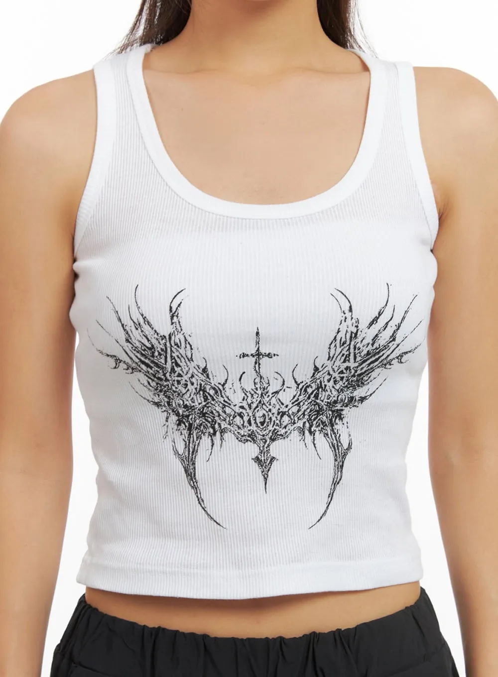 Graphic U-Neck Tank Crop Top IS402