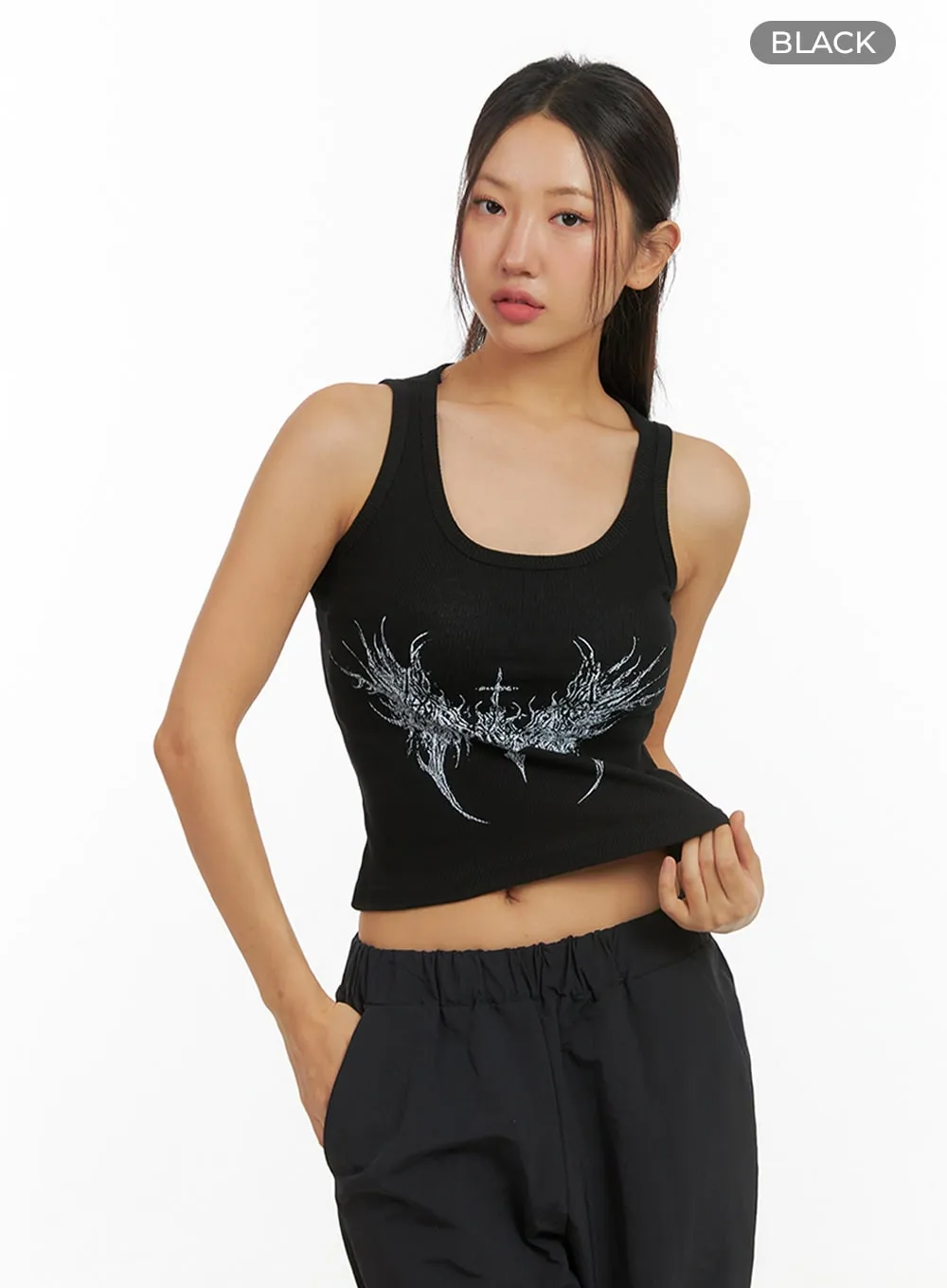 Graphic U-Neck Tank Crop Top IS402