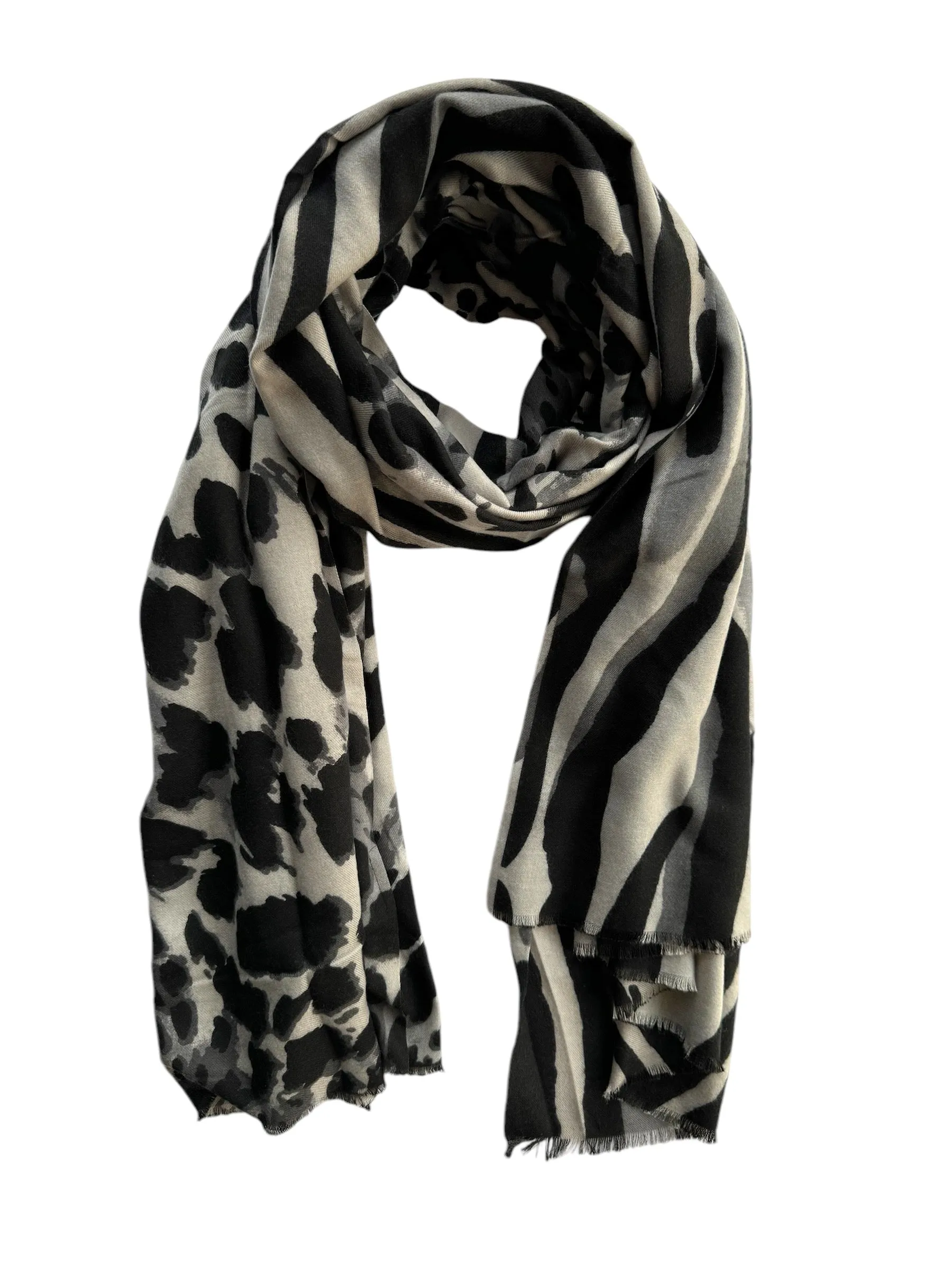 Grey Zebra & Leopard Print Scarf