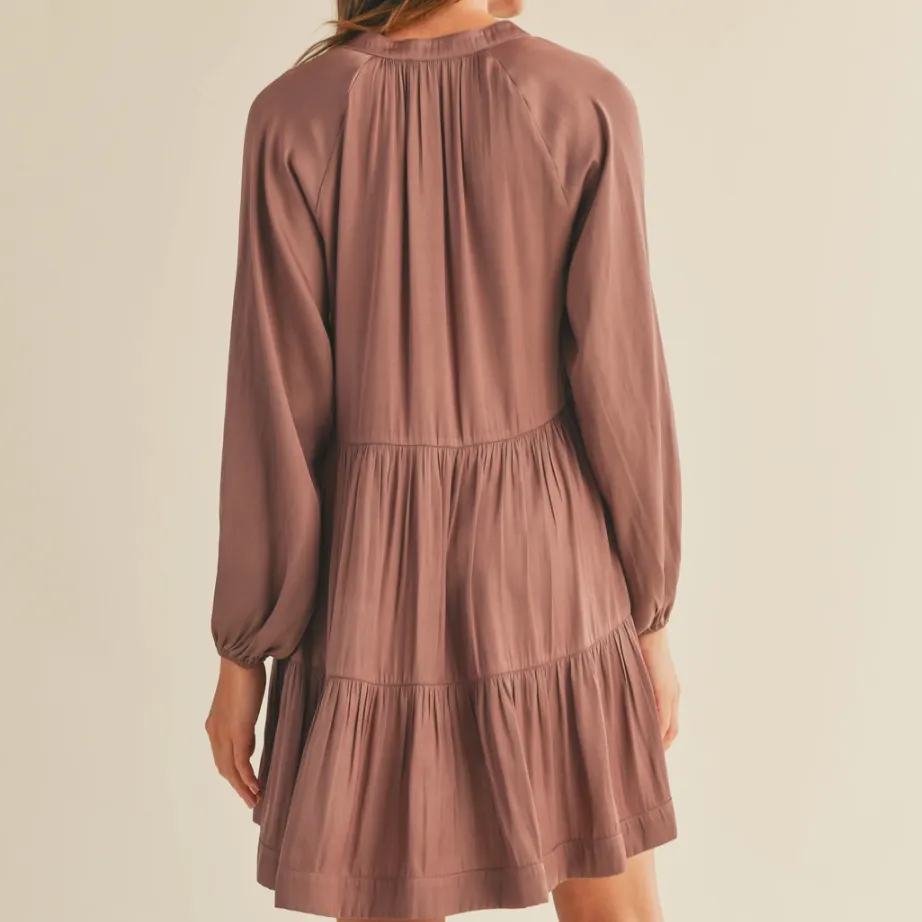 Heather Mauve Long Sleeve Satin Dress