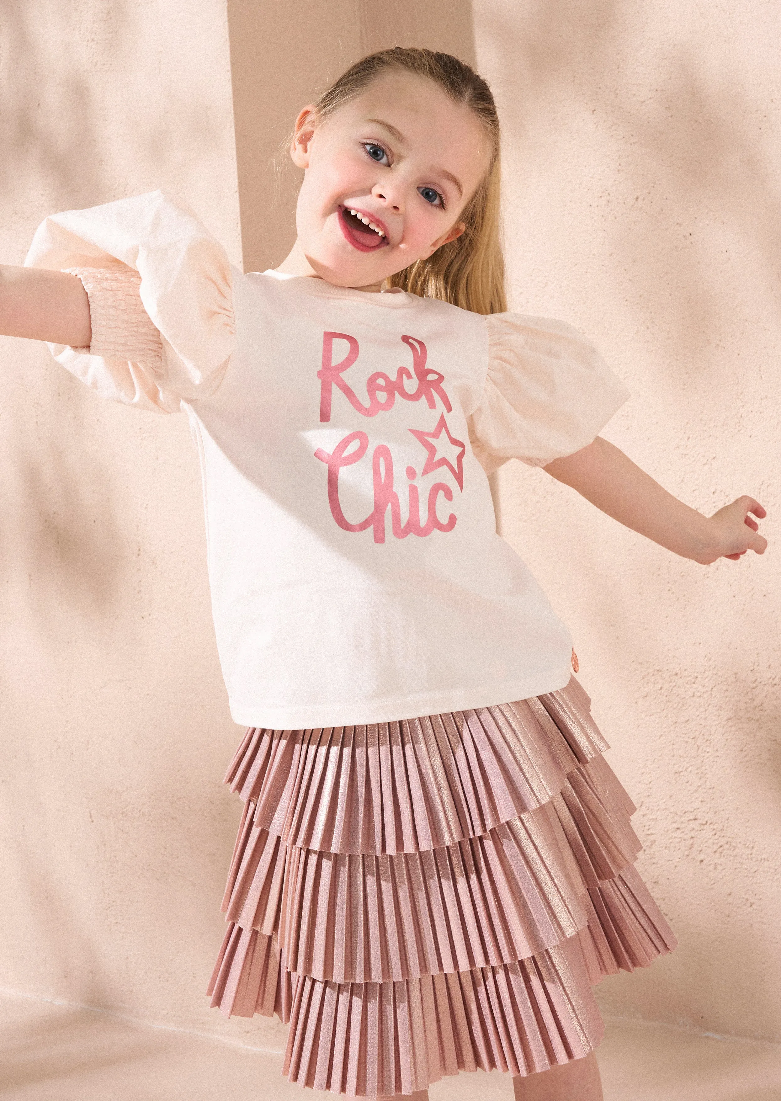 Heidi Pink Puff Sleeve Rock Tee