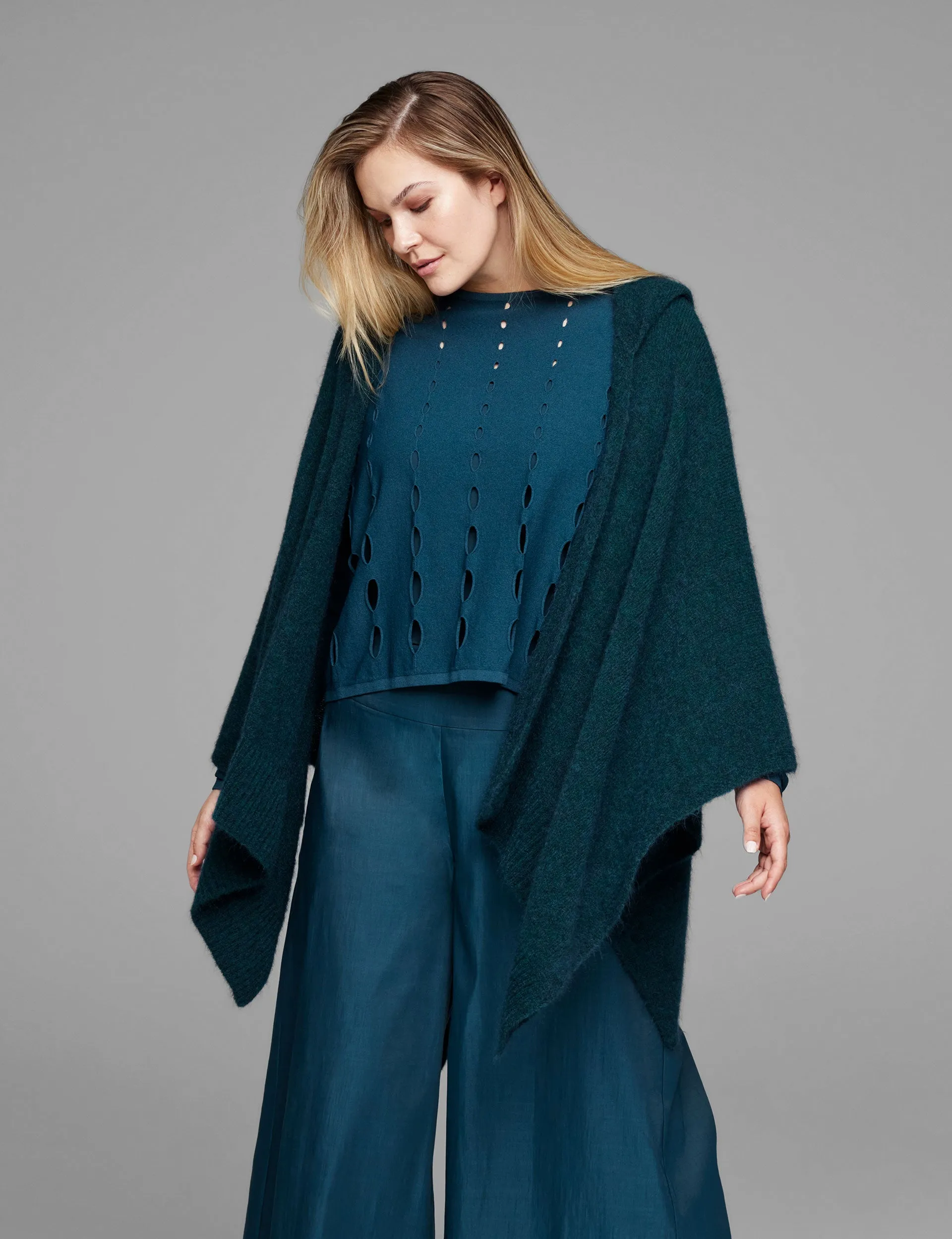 Hood Poncho - Peacock Blue