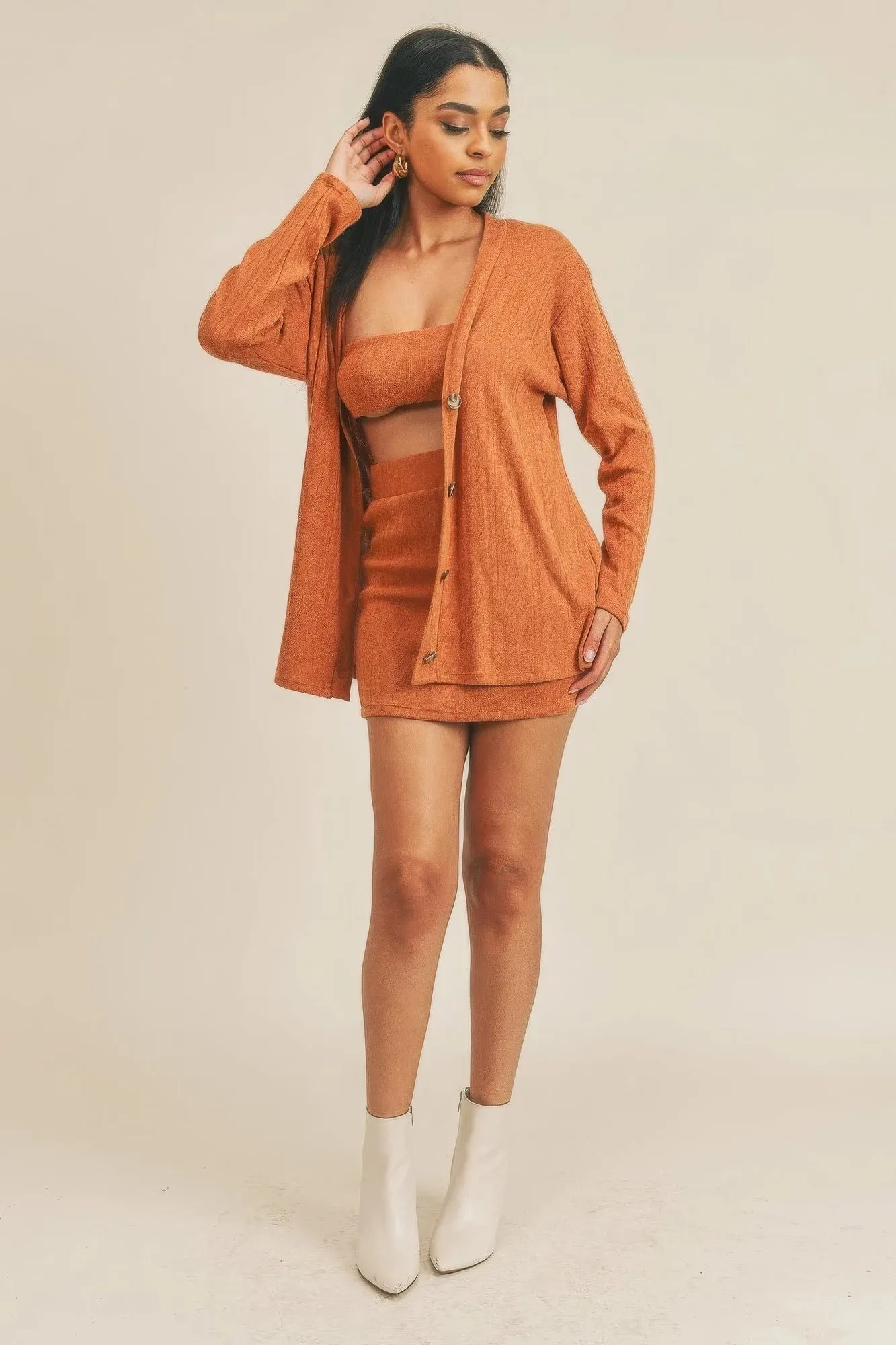 Hot Girl Delilah Three Piece Skirt Set In Rust