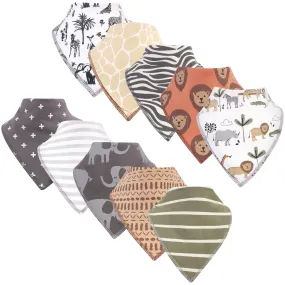 Hudson Baby Cotton Fleece Bandana Bibs, Safari