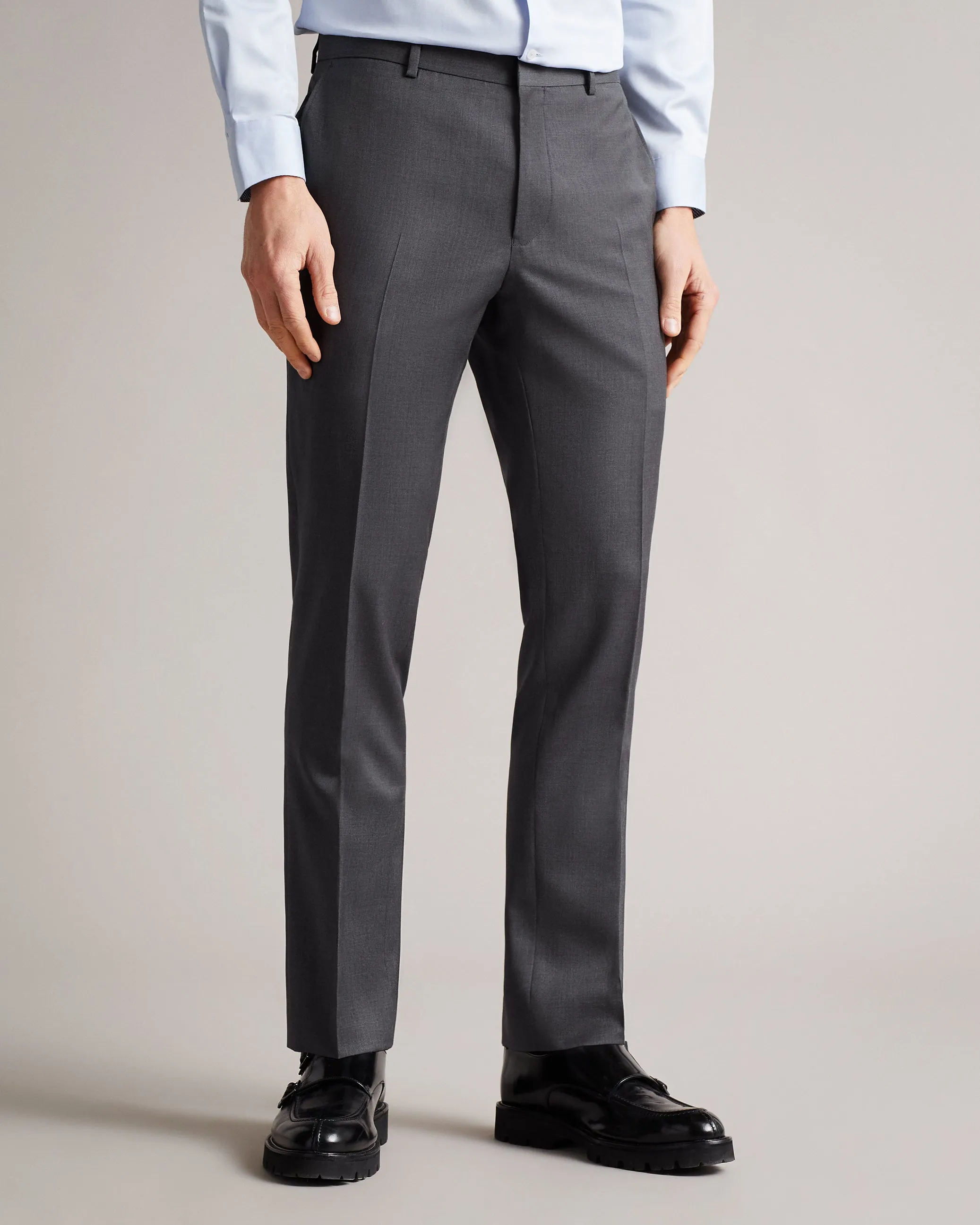 Irvints Slim Fit Charcoal Twill Suit Trousers Charcoal