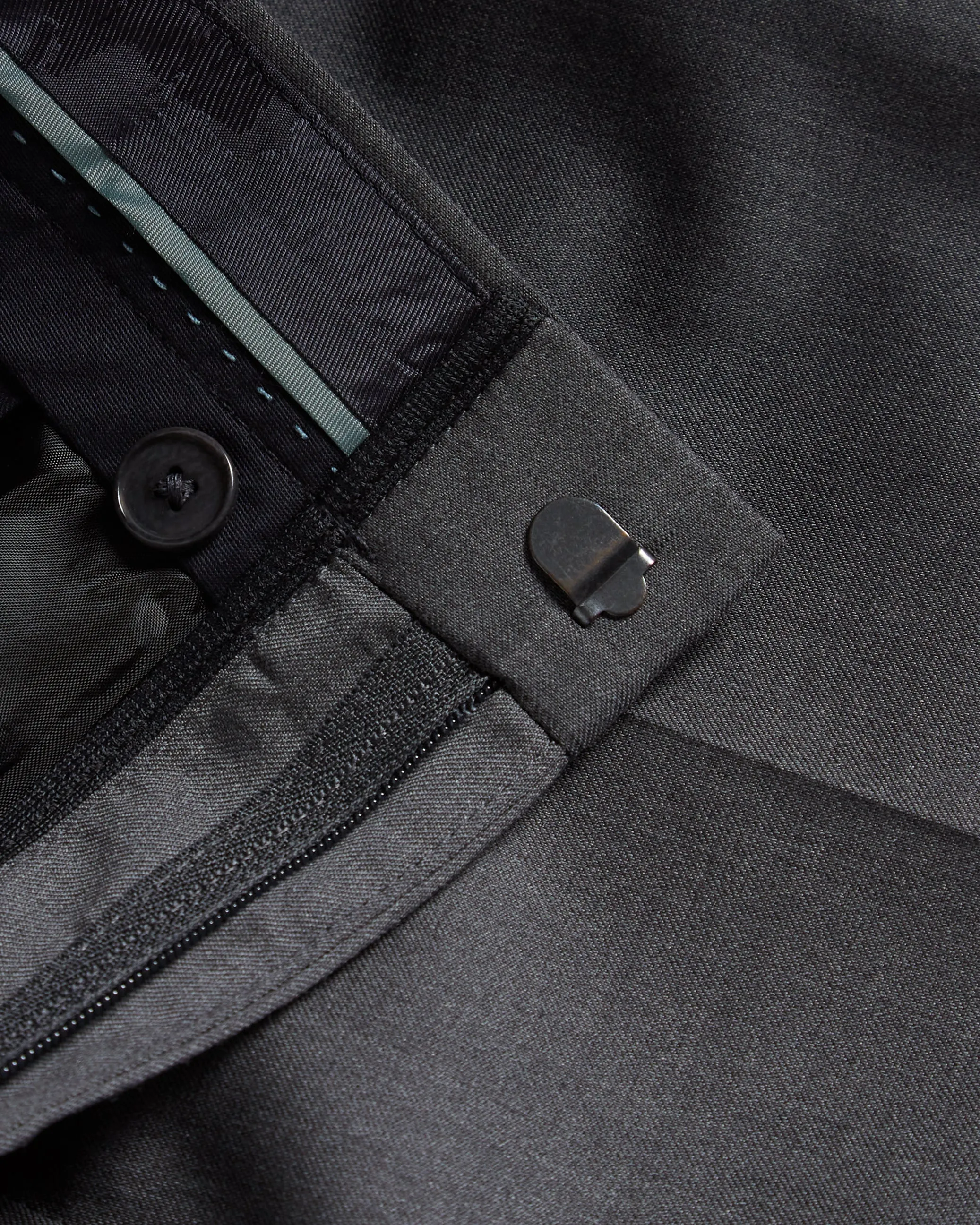 Irvints Slim Fit Charcoal Twill Suit Trousers Charcoal