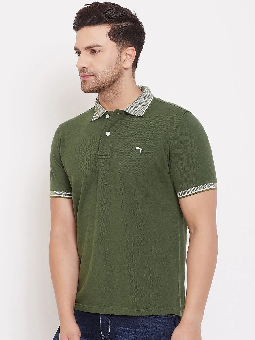 JUMP USA Men Solid Olive Polo T-shirt