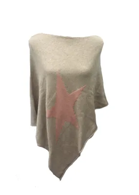 Knitted Star Poncho in Beige