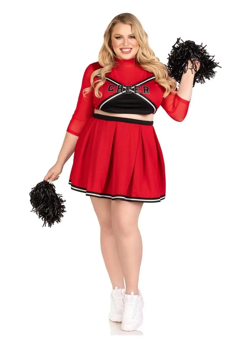 Leg Avenue Varsity Babe Set Crop Top with Cheer Logo, Pleated Skirt, and Pom Poms