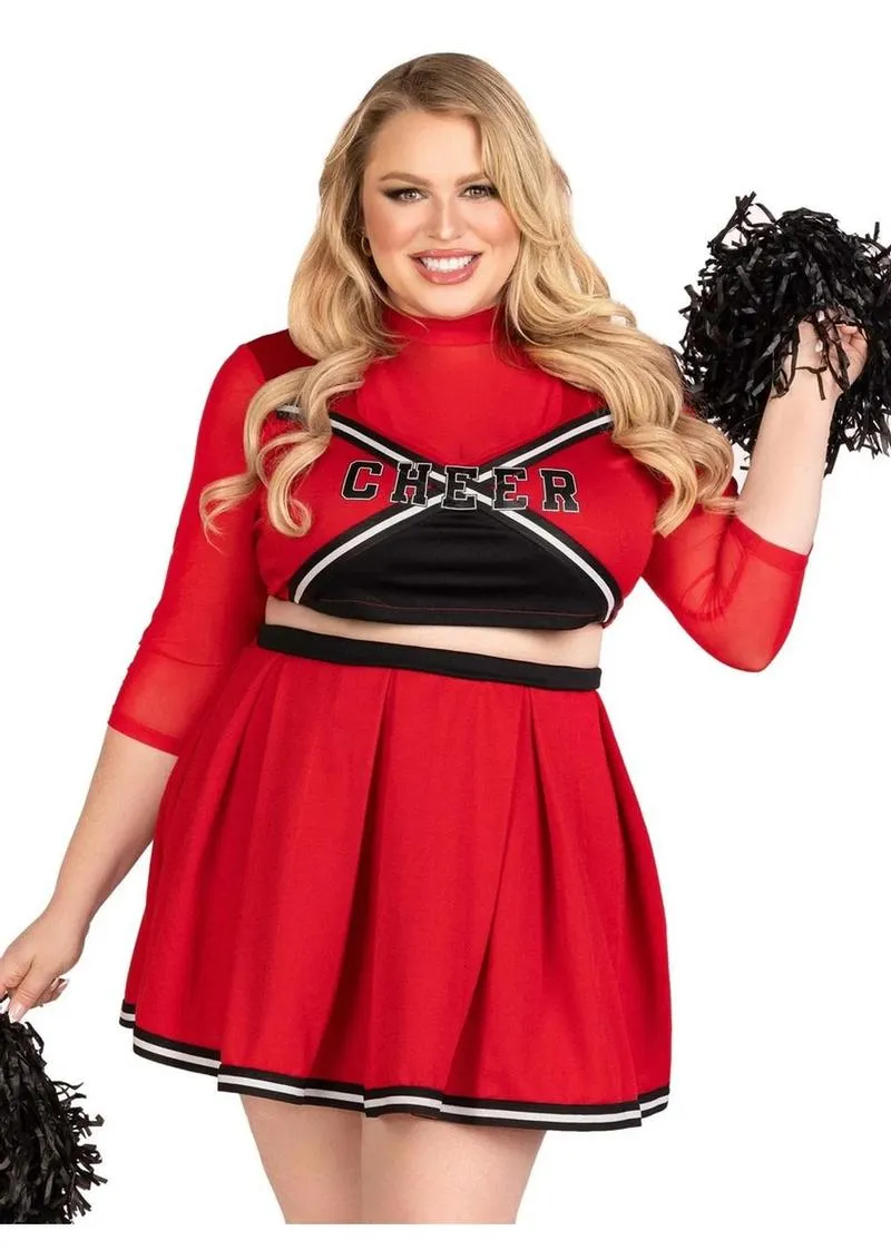 Leg Avenue Varsity Babe Set Crop Top with Cheer Logo, Pleated Skirt, and Pom Poms