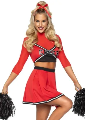 Leg Avenue Varsity Babe Set Crop Top with Cheer Logo, Pleated Skirt, and Pom Poms